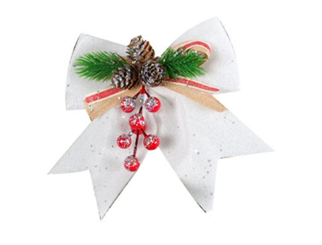 Lazos decorativos navideños para corona, guirnalda, árbol de Navidad, color blanco