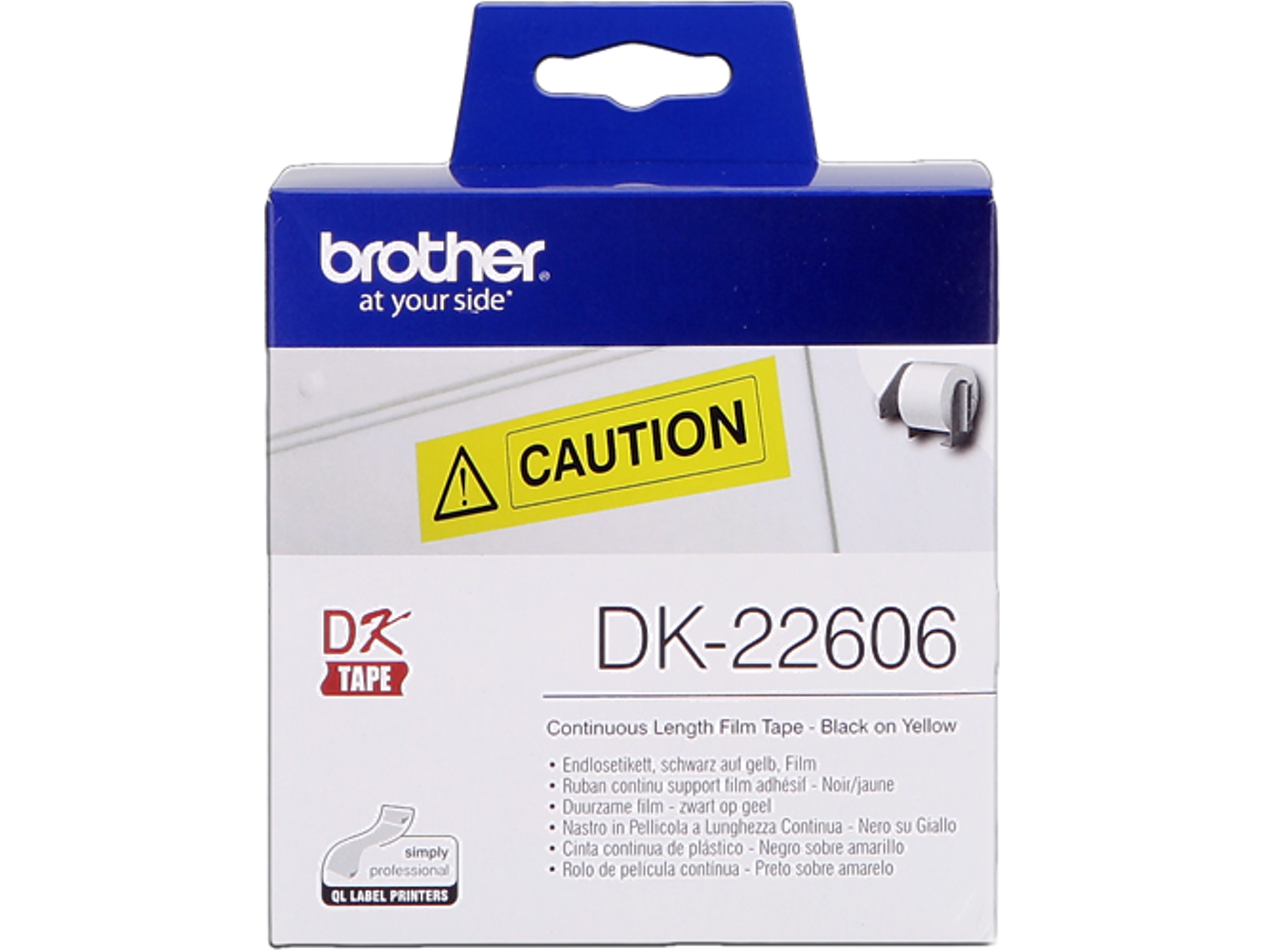 Cinta de impresión de etiquetas BROTHER DK-22606 Negro sobre Amarillo