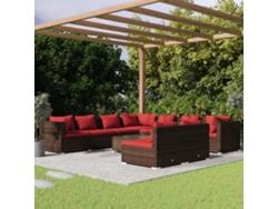10 Piezas Conjunto Lounge Jardim C/ Almofadões Vime Pe Castanho Dkd Decoración Del Hogar