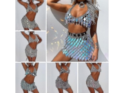 2026-cadena Corporal Con Lentejuelas Y Borlas Traje De Bikini Azul Para Fiestas Rave Y Nightclubs