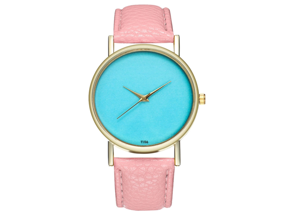 Reloj Unisex De Cuero Pu Simple Dial Redondo Mujer Hombre Cuarzo Rosa