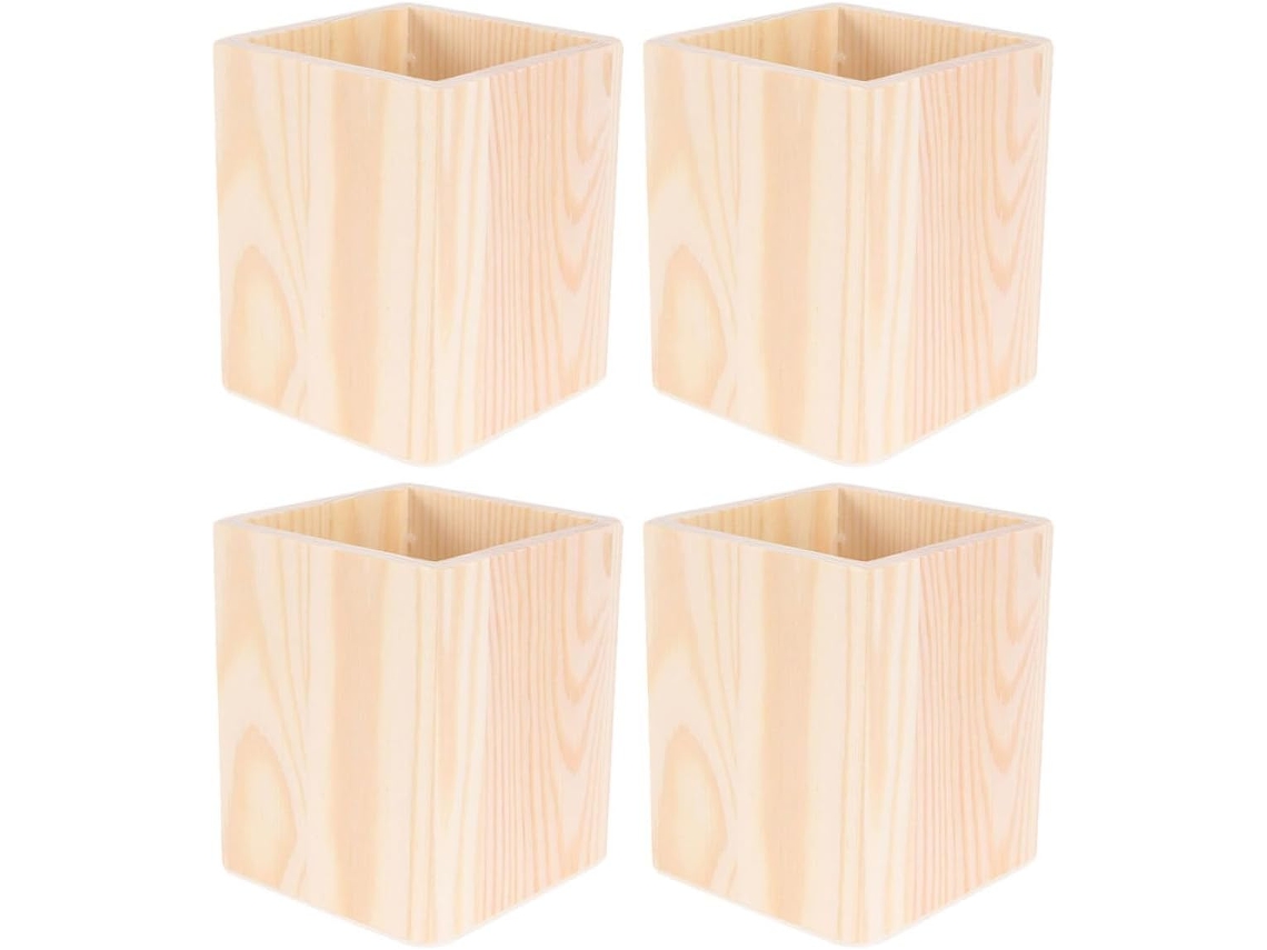 Soporte Para Pinceles De Madera Natural Para Oficina, Estuche Para Bolígrafos De Pintura, Almacenamiento De Suministros, Juego De 4