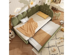 Sofá Cama Terciopelo Verde 90x200 Cm Con Cama Nido 90x190 Cm, Diseño Corona, Ideal Infantil/invitados, Sin Colchón.