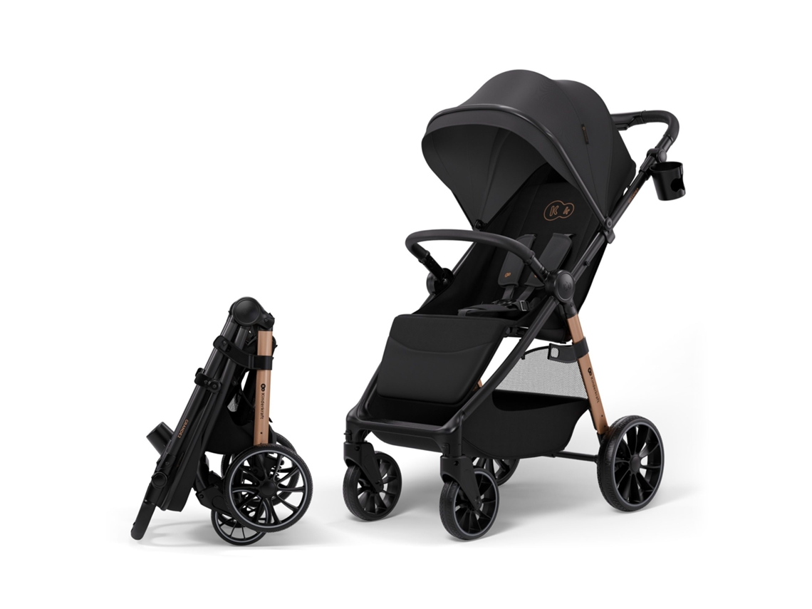 Carrito De Bebé Kinderkraft GRANDE 2 plegable con una mano, manillar ajustable 3 niveles y portavasos Negro