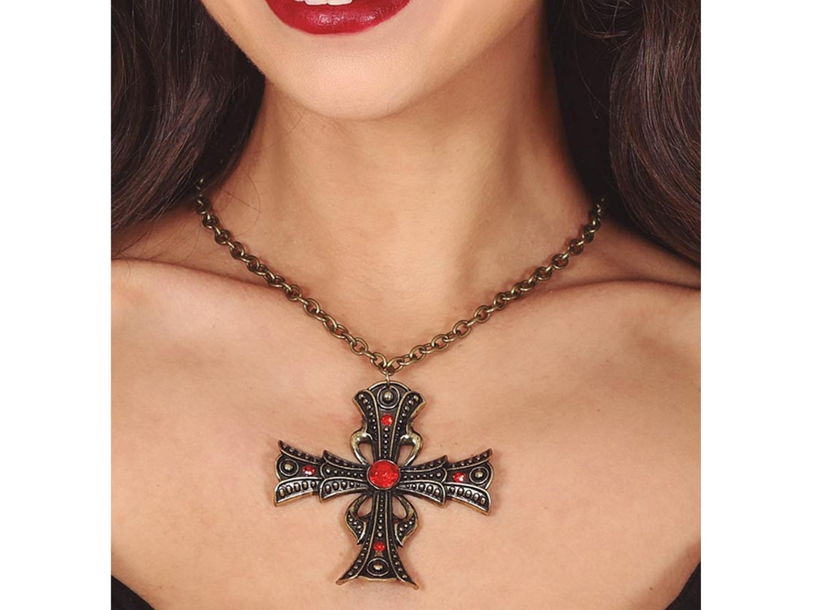 Collar Cruz con Rubí 6 cm