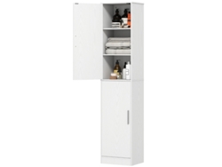 Mueble alto y estrecho de 180 cm con 2 puertas y estantes regulables, color blanco.