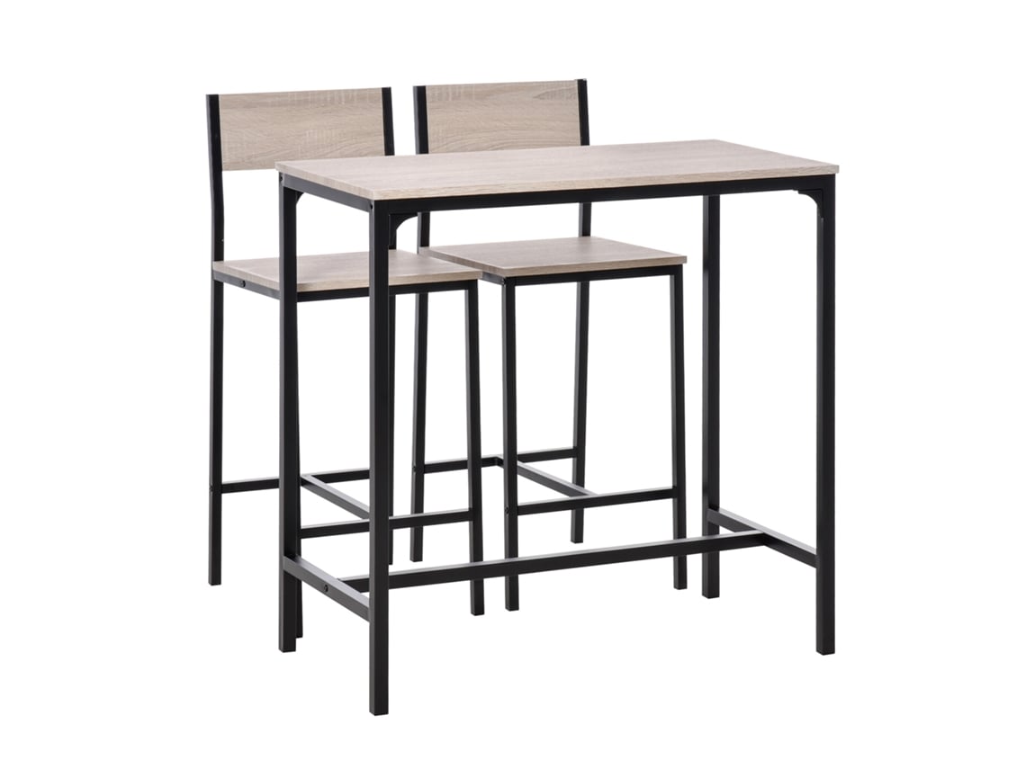 VPMKP - Conjunto de mesa de bar Homcom con 2 sillas y respaldo de madera natural