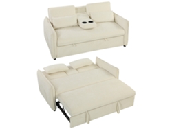Sofá Cama 3 En 1 De 2 Plazas Con Respaldo Ajustable En 3 Posiciones Y 2 Cojines, Chenilla, Beige.