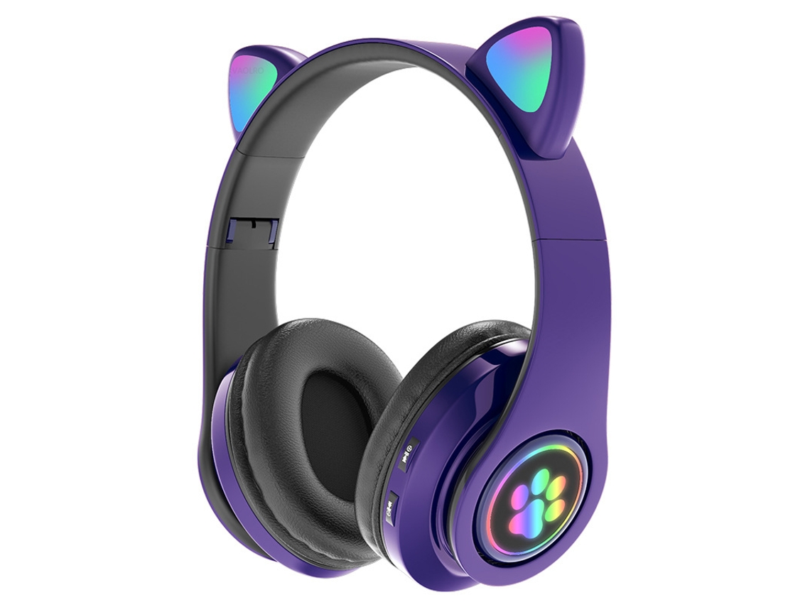 Auriculares Inalámbricos Bluetooth (morados) Con Linterna, Diseño De Orejas De Gato Y Micrófono.