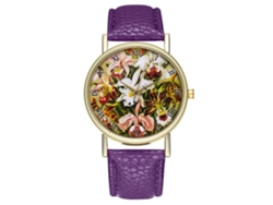 Reloj De Pulsera Para Hombre De Cuarzo Con Dial Redondo Y Correa De Pu Moda (morado)