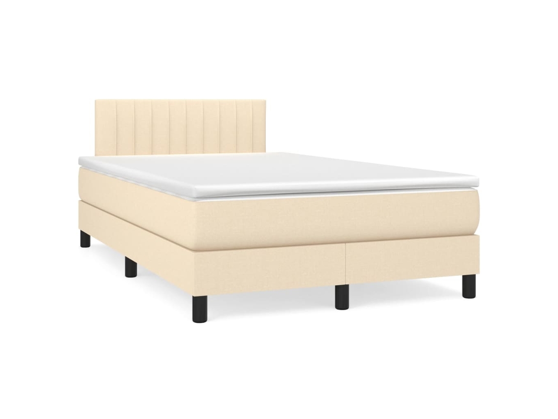 Cama Box Spring Con Colchón Y Luces Led Tela Crema 120x190 Cm