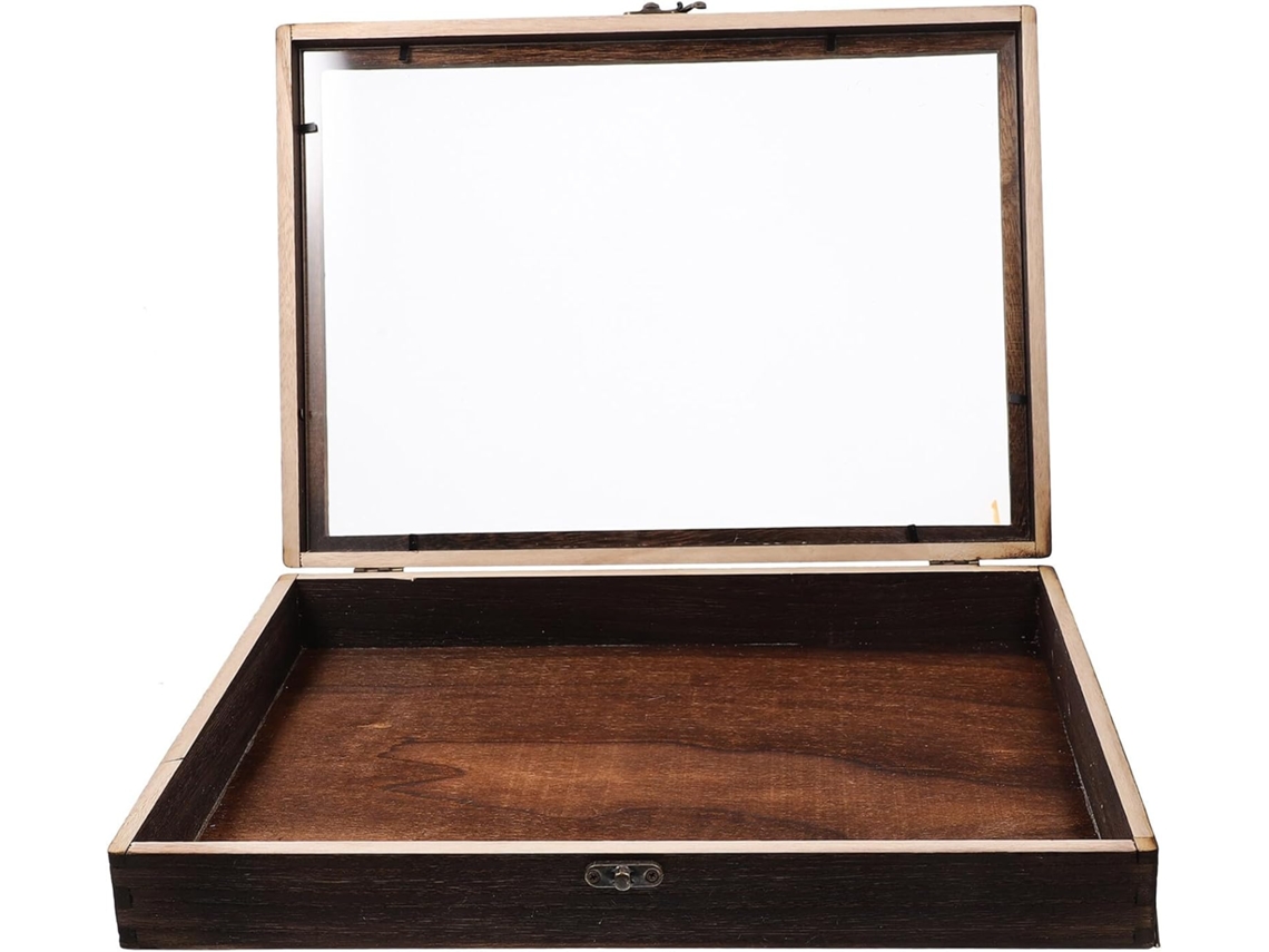 Vitrina De Madera De Carbono De 36,5 X 26,5 X 6 Cm Con Cojín De Eva Blanco Para Muestras.