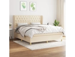 Cama Box Spring Con Colchón Tela Color Crema 160x200 Cm