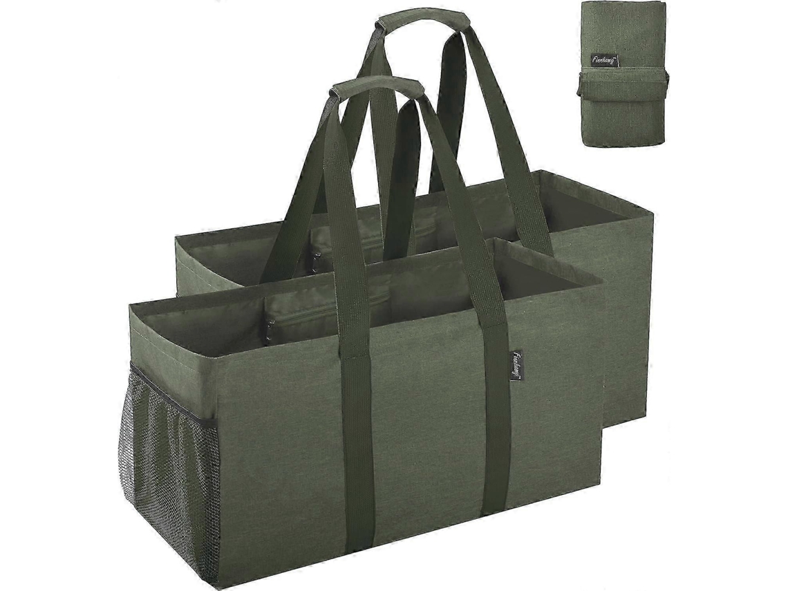 Juego de 2 bolsas de compra plegables y reutilizables, bolsa grande Oxford de 42 L con bolsillo para compras y almacenamiento GOKOCO