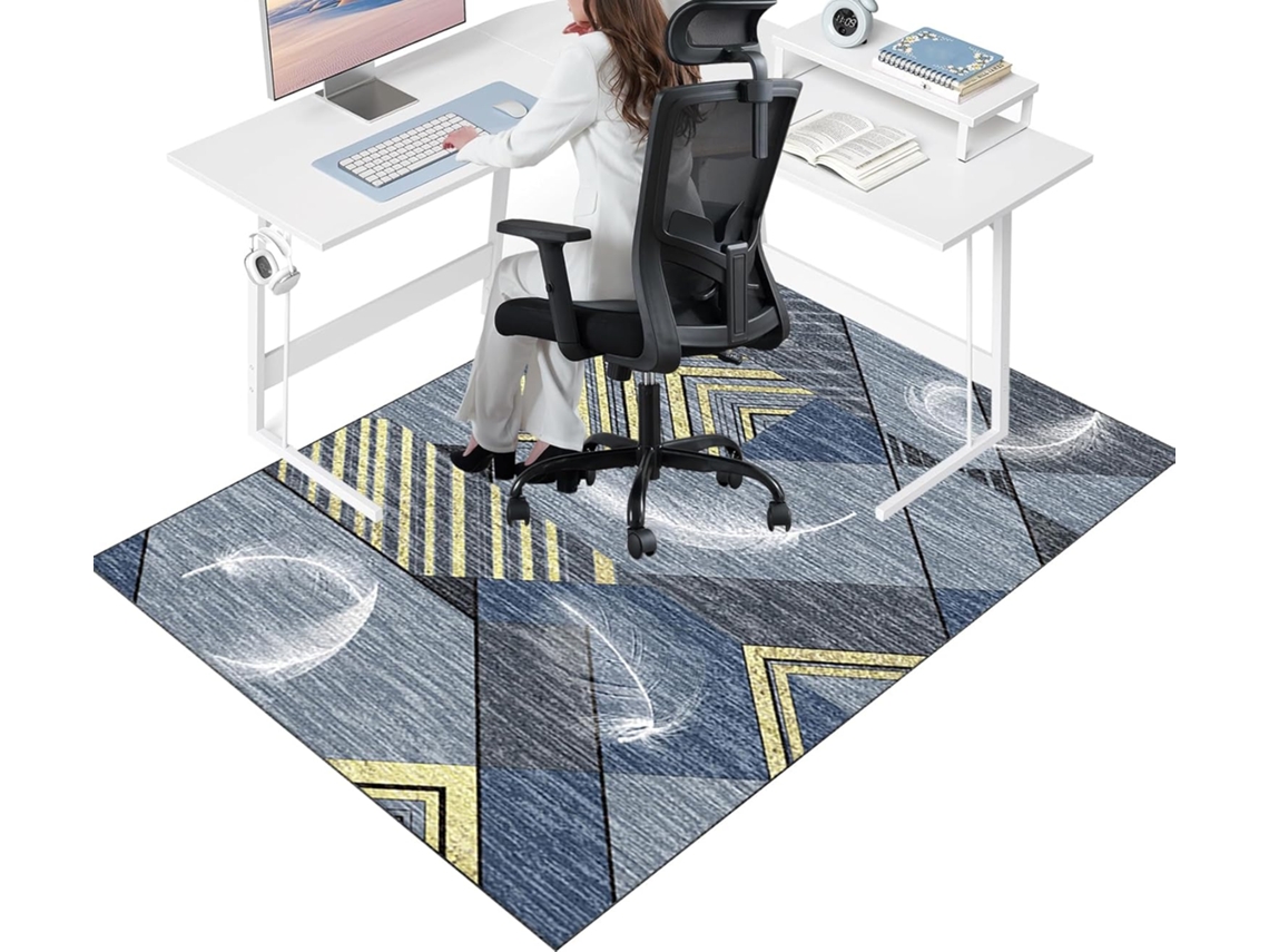 Tapete Cadeira Escritório Piso Protetor Gamer Antiderrapante 70 X 100 Cm Carpete Azulejo Azul