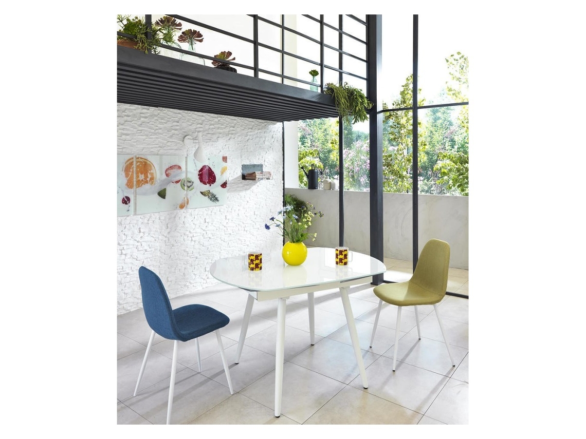 Mesa Extensible Kyoto Four en Vidrio Templado Blanco Hasta 180Cm SOLOLED