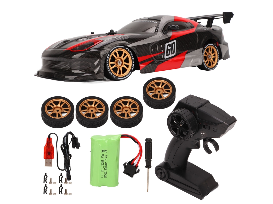 Coche Teledirigido De Alta Velocidad A Escala 1/16, Tracción A Las Cuatro Ruedas, 2,4 Ghz, Para Derrapes Y Carreras, Apto Para Mayores De 8 Años, Color Negro Y Rojo.