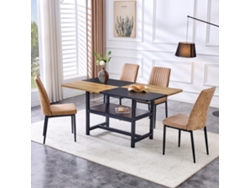 Mesa De Comedor Moderna De 85 Cm En Vidrio De Seguridad Con 4 Sillas Marrón De Tejido High-tech, Estilo Minimalista