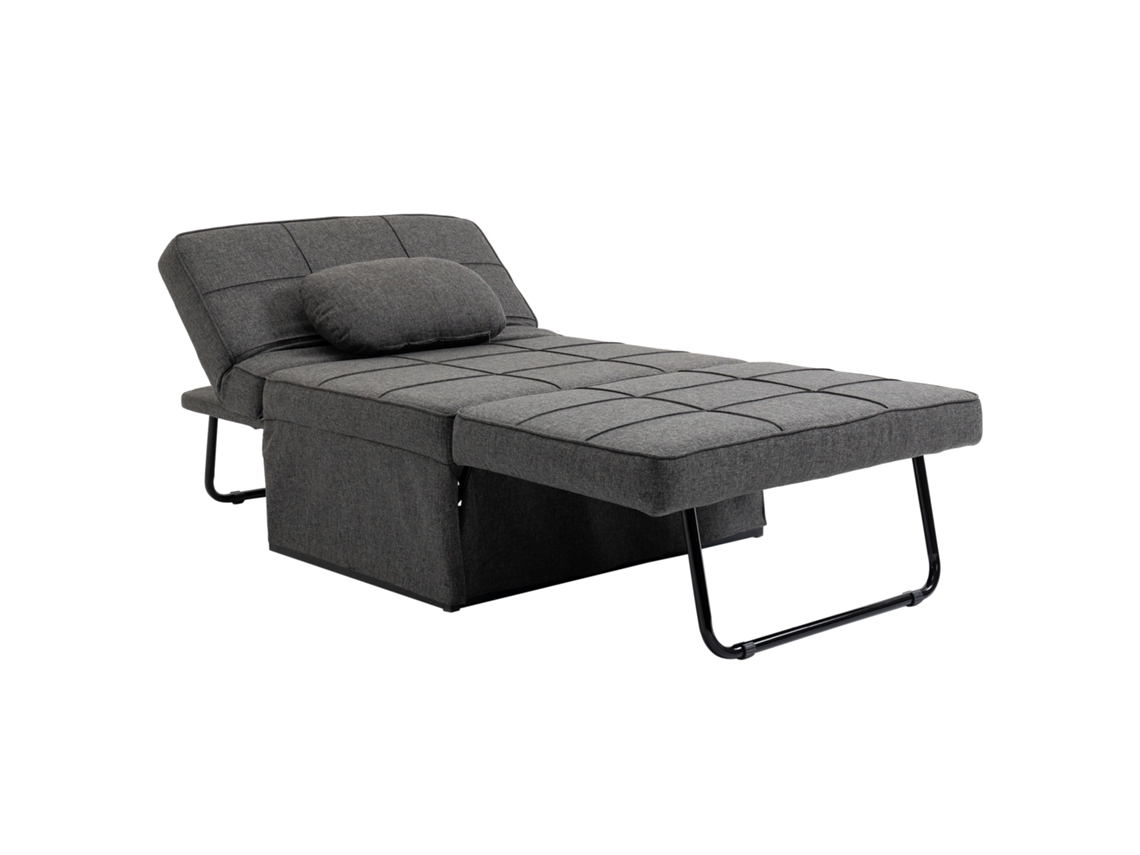 Poltrona/cama Conversível 4 Em 1 Com Encosto Ajustável E Almofada, Tecido Com Efeito Linho, 95x179x78 Cm, Cinza