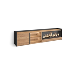 Mueble Tv, Televisión, 212x35x50cm, Para Tv Hasta 80", Chimenea Eléctrica Xxl, Led, Roble Y Negro