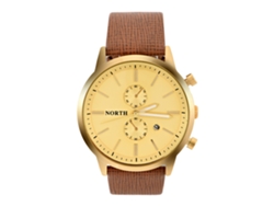 Reloj De Pulsera Analógico De Cuarzo Con Fecha, Manecillas Luminosas Y Correa De Cuero Dorado.