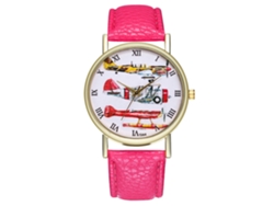Elegante Reloj De Pulsera De Cuarzo Con Correa De Cuero Rosa Luminiscente.