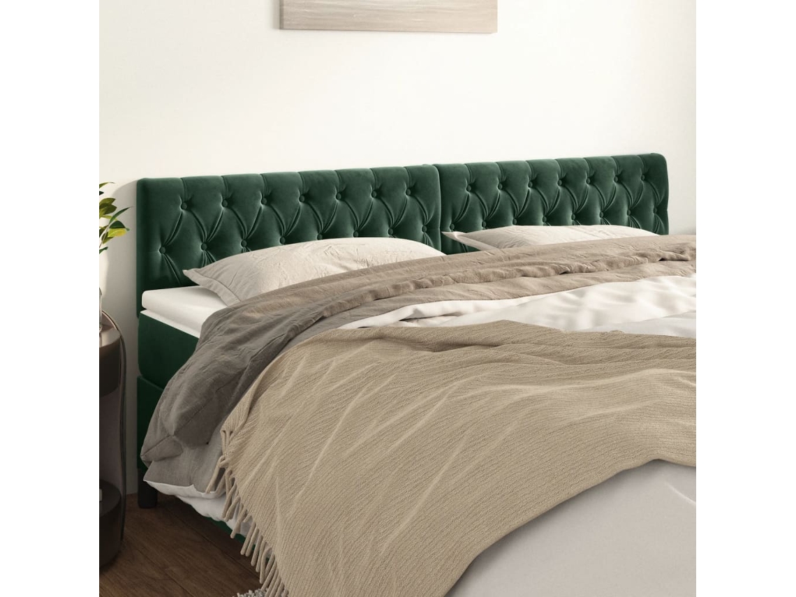 Cabeceros 2 Unidades De Terciopelo Verde Oscuro 100x7x78/88 Cm