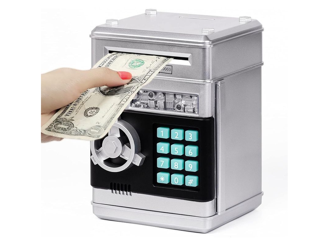Hucha Infantil, Caja Fuerte Con Contraseña Electrónica, Cajero Automático Para Niños Y Niñas, Regalo De Cumpleaños, Color Plata.