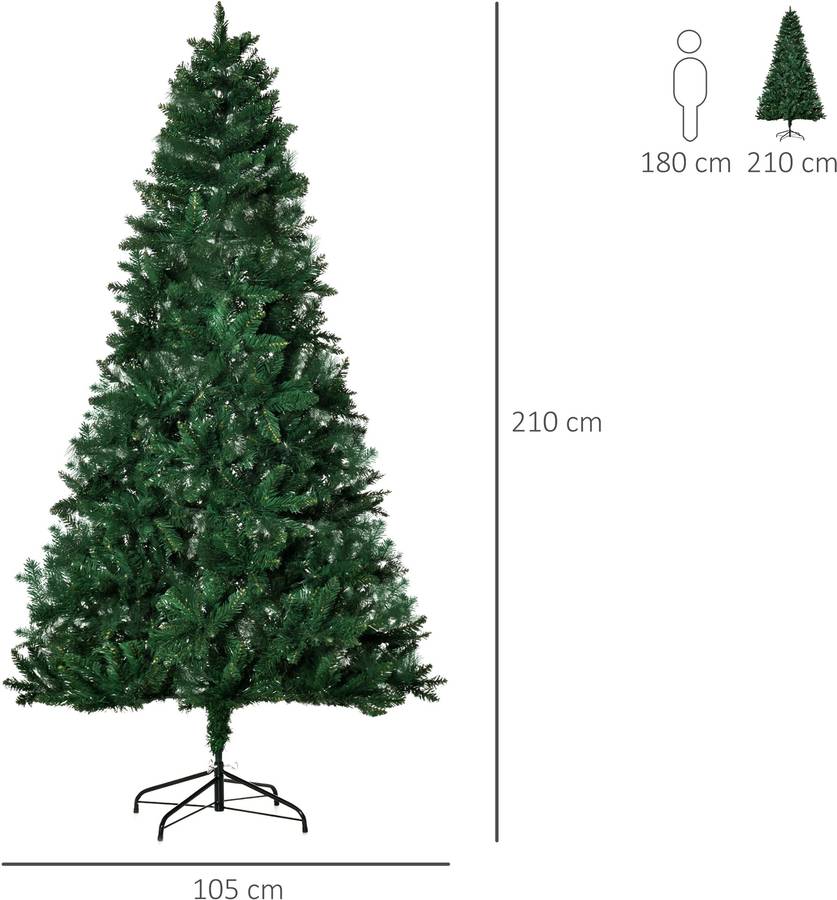 Árbol de Navidad HOMCOM 830-354V02 (Verde - 105x105x210 cm - PVC)
