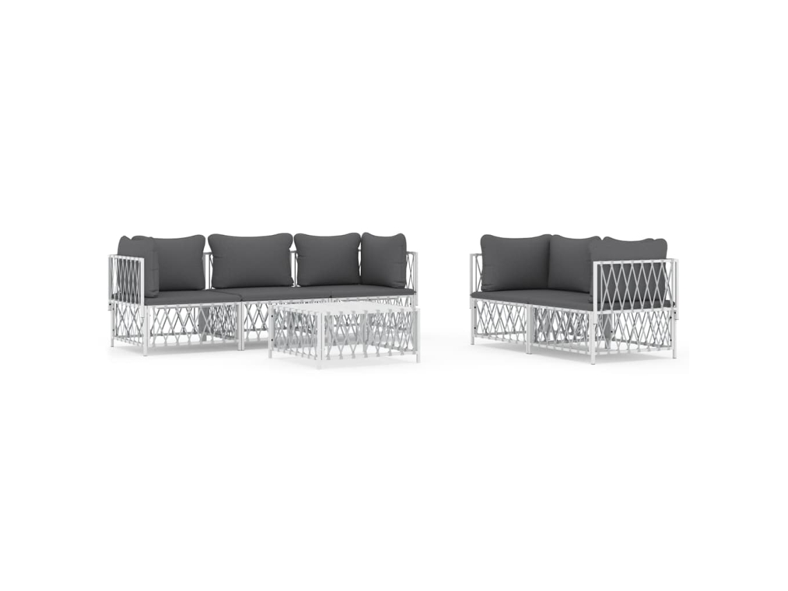 Conjunto 6 de muebles de jardín VIDAXL y cojines acero blanco