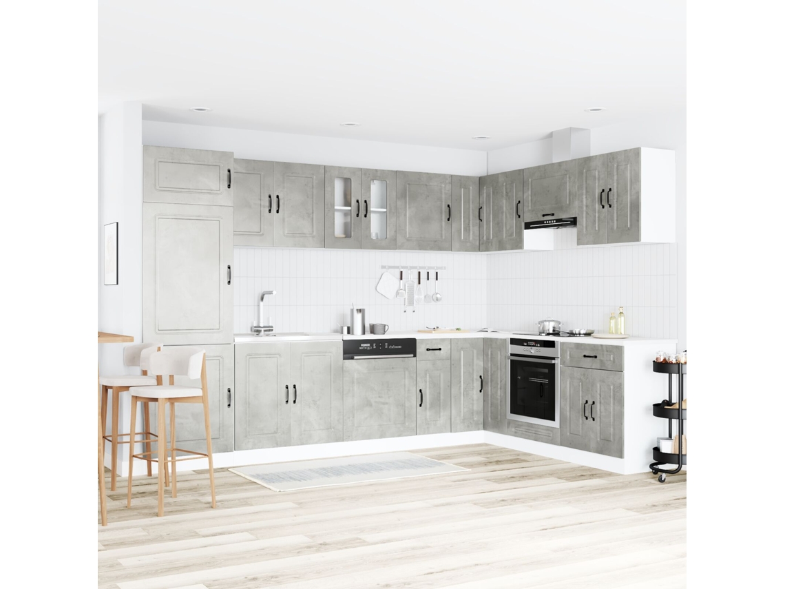 Armario De Cocina Kalmar Con Doble Fregadero Gris Concreto Madera Elaborada