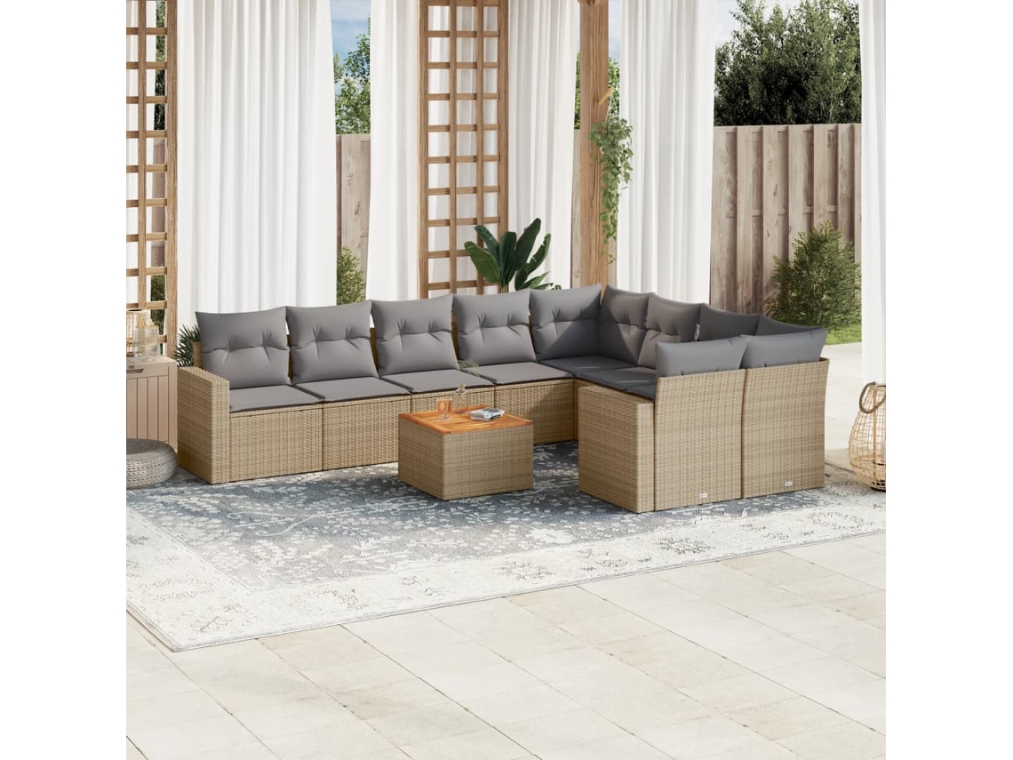 Conjunto de sofá de jardín de 10 piezas con cojines, mimbre beige mixto, DKD Home Decor