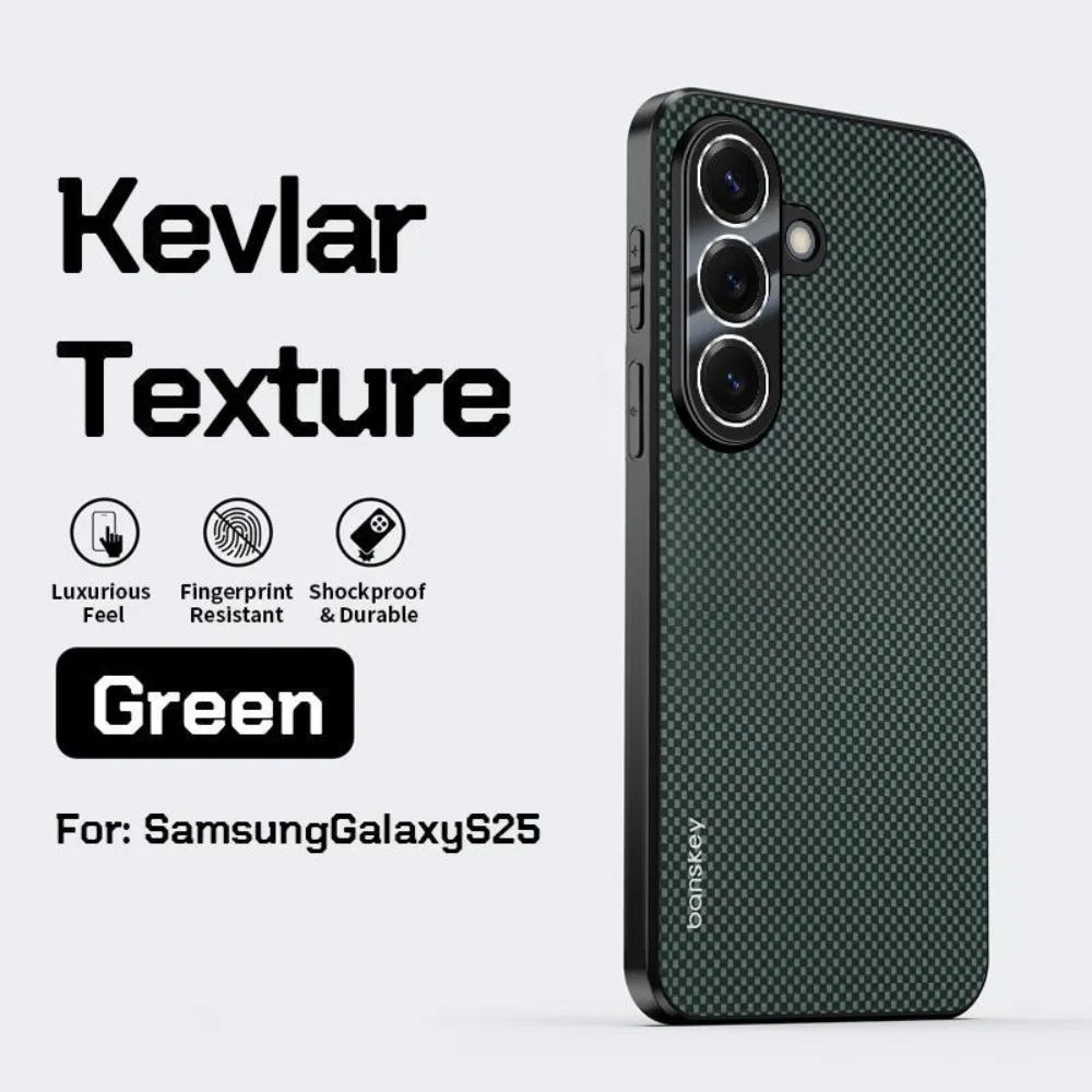 (verde, Galaxy S25) Funda Clásica De Fibra De Carbono Kevlar Texturizada, Funda Protectora Anti-caídas Scrub Pro Piel