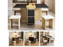 Conjunto Mesa Comedor 120x80x75 - Mesa Extensible, 4 Sillas, Multifuncional - Blanco + Negro