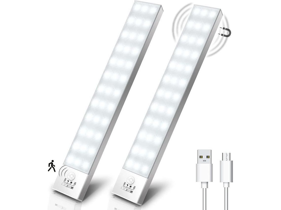 Luces Led Para Armarios Con Sensor De Movimiento, Recargables Vía Usb, 36 Led (2 Unidades)