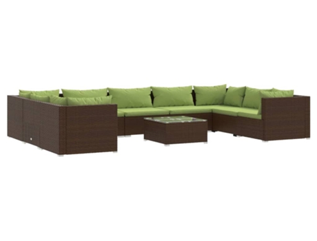 Conjunto 10 muebles de jardín VIDAXL y cojines ratán sintético marrón
