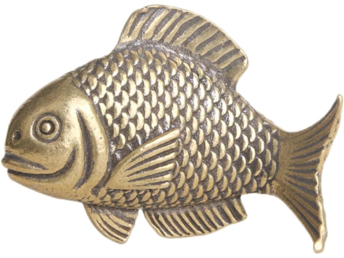 Figura Latón Macizo Diseño Delicado Superficie Elegante Decoración Interiores Pez Lisa