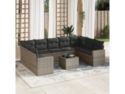 Conjunto de sofá de jardín de 10 piezas con cojines, ratán gris, DKD Home Decor