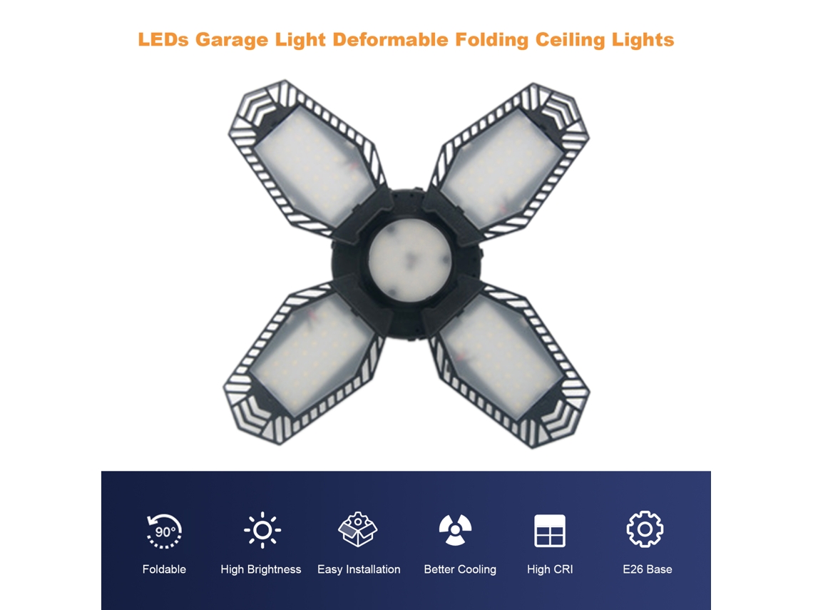 2026-2pcs Luces Led Para Garage 80w 110-130v Con Sensor De Movimiento Plegables 4 Paneles Ajustables Base E26 Luz Blanca 6500k