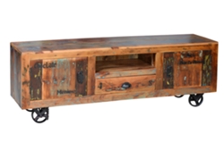 Mueble TV exclusivo en madera reciclada multicolor MULTICOLOR.GINER Y COLOMER 55x40x160