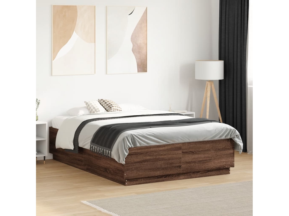 Estructura Cama Con Luces Led Madera Marrón Roble 120x190 Cm