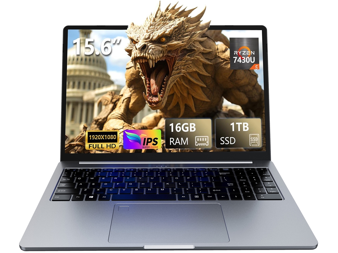 Portátil profesional de 16'' QHD (2.5k), AMD Ryzen 5 7430u, 16 GB de RAM + 1 TB de SSD, Windows 11, teclado QWERTY
