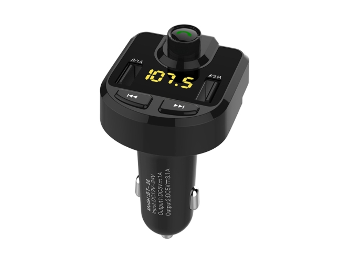 Adaptador transmisor FM Bluetooth Fwinl BT36B que transmite música MP3 y permite llamadas con manos libres.
