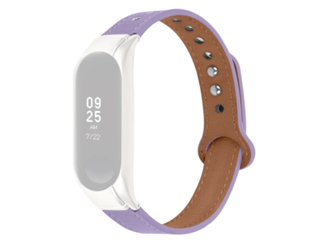 Correa de piel auténtica ajustable diseño de doble remache plateado para Xiaomi Mi Band 3/4 - púrpura claro