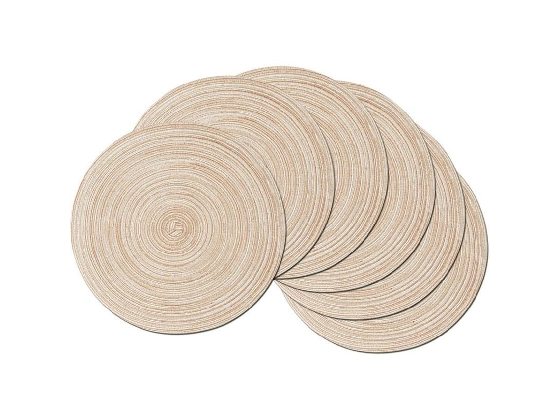 Set De 6 Manteles Redondos Tejidos Lavables Resistentes Al Calor Antideslizantes Para Mesa De Cocina 38cm Beige