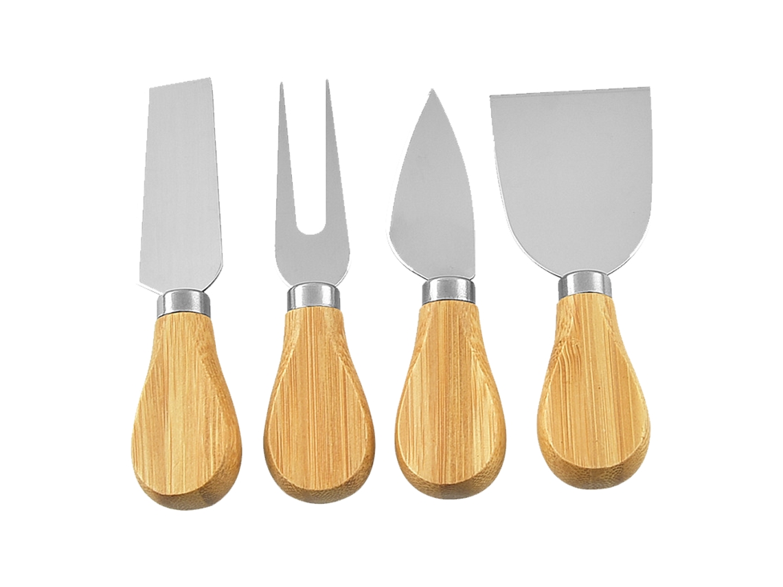 Juego de 4 Cuchillos para Queso con Mango de Madera de Acacia NEVEANCE