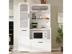 Armario Alto Con Estantes Deslizantes, Cristal Estriado, Cocina, Blanco