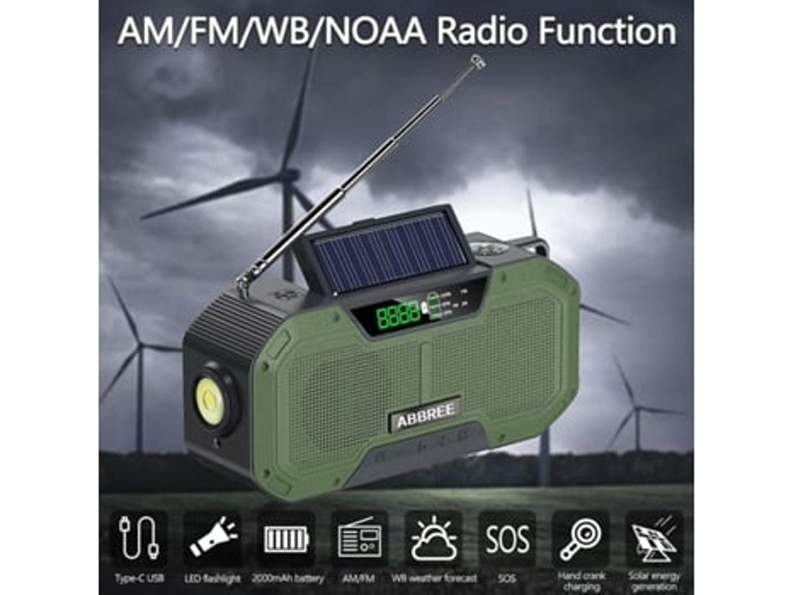 Radio de emergencia ecológica de 5000 mAh, solar, con manivela, portátil, AM/FM/NOAA SOS, linterna y luz de lectura, cargadores de teléfono Panoona.