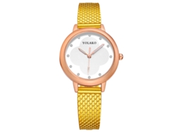 Reloj De Pulsera De Cuarzo Para Mujer Yolako, Estilo Moderno Y Elegante, Correa De Plástico Dorada.