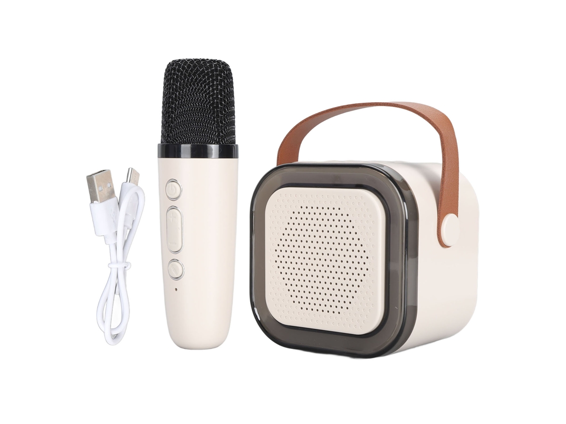 Máquina De Karaoke Portátil Con Luces Led Dinámicas, Pequeño Altavoz Bluetooth Y Micrófono Para Niños Y Adultos - Blanco